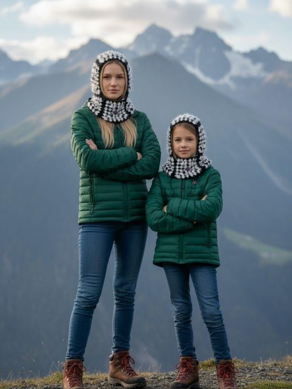 Anne-Çocuk Handmade El Örgüsü Balaklava İkili Takım