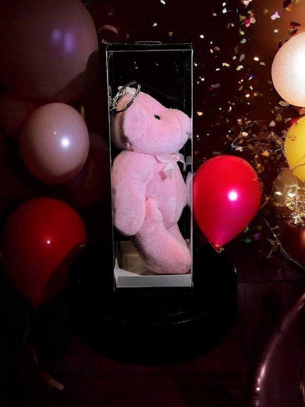 Asetat Kutuda Pembe Hediyelik Peluş Ayıcık Anahtarlık