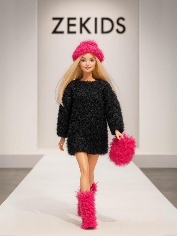 Barbie Bebek İçin El Örgüsü Kazak Çanta Şapka Ayakkabı Dörtlü Set(Barbie Bebek Dahil Değildir)