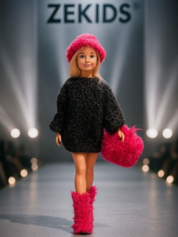 Barbie Bebek İçin El Örgüsü Kazak Çanta Şapka Ayakkabı Dörtlü Set(Barbie Bebek Dahil Değildir)