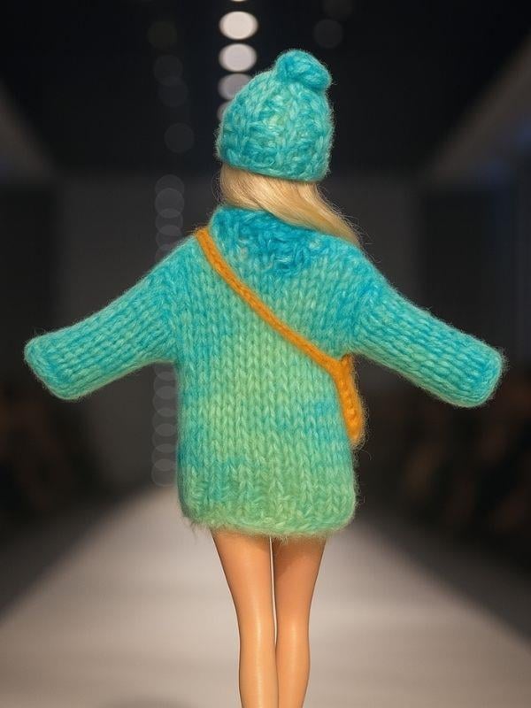 Barbie Bebek İçin El Örgüsü Kazak Çanta Şapka Üçlü Kombin (Barbie Bebek Dahil Değildir)