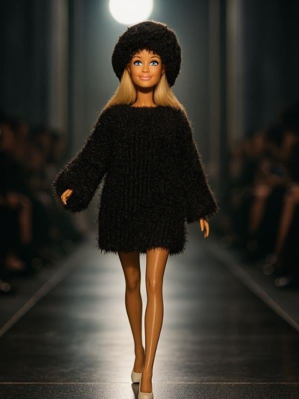 Barbie Bebek İçin El Yapımı Peluş Elbise ve Şapka Kombini( Barbie Bebek Dahil Değildir)