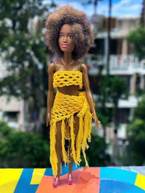 Barbie Bebek İçin Mayo( Bebek Dahil Değildir/Etek, Büstiyer, Pareo Üçlü Takım)