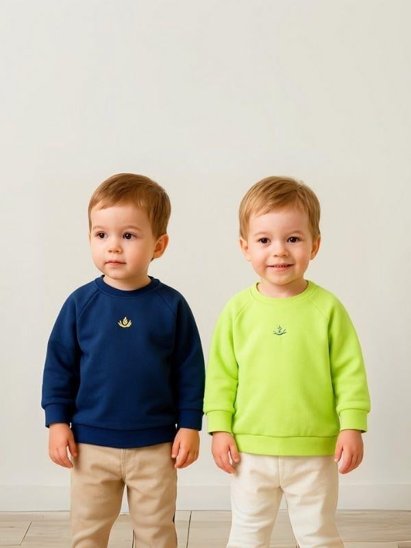 Bebek 2’li Organik Basic Yeşil ve Lacivert Sweatshirt Seti
