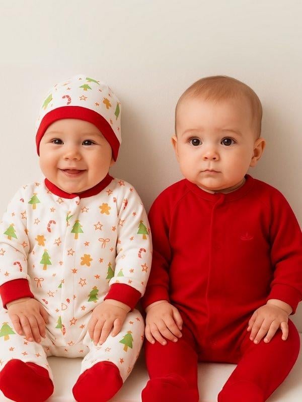 Bebek 3’lü Yılbaşı Temalı Şapkalı Organik Bebek Tulum Seti