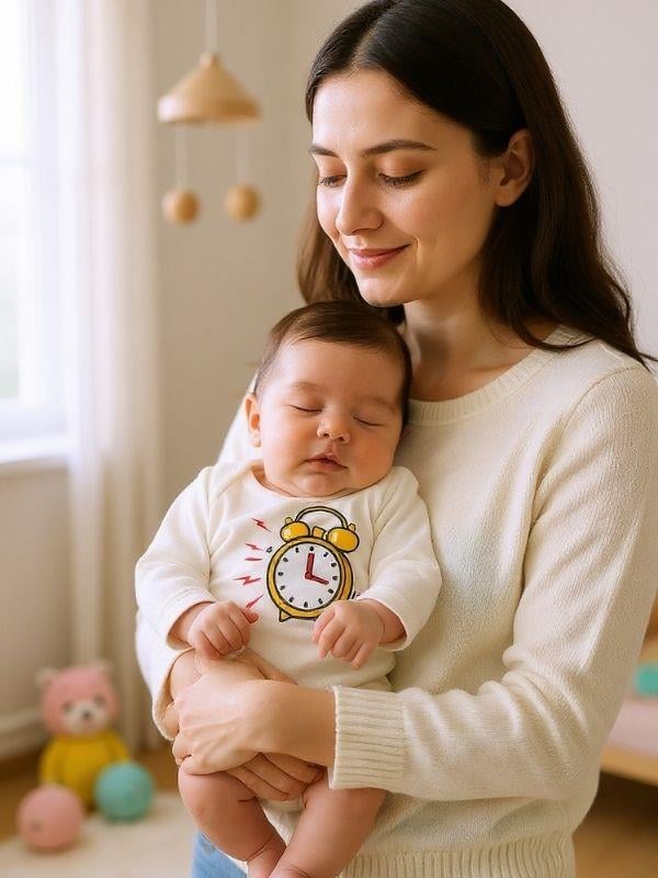 Bebek Annemin Çalar Saati Gibiyim Yazılı Uzun Kollu Body