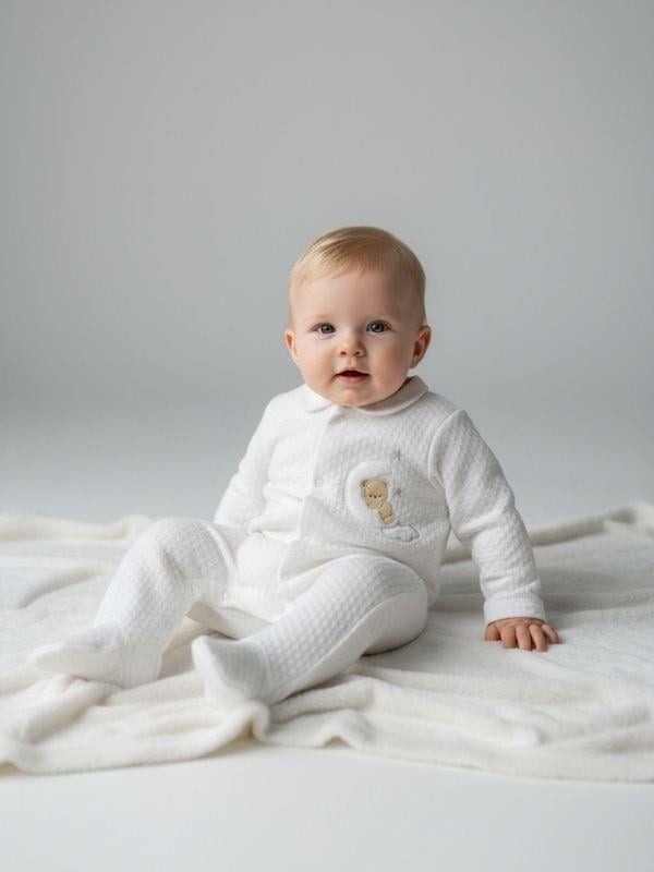 Bebek Ayıcık Desenli Kapitone Fermuarlı Tulum