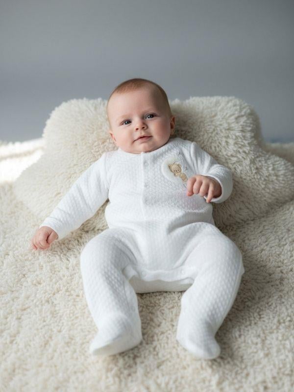 Bebek Ayıcık Desenli Kapitone Fermuarlı Tulum