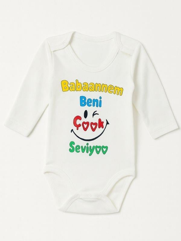 Bebek Babaannem Beni Çok Seviyor Yazılı Pamuklu Uzun Kol Çıtçıtlı Body