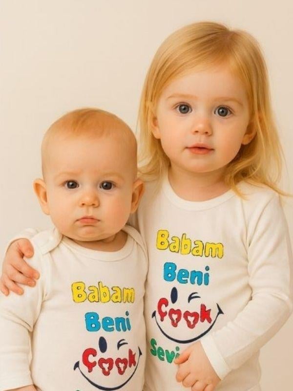 Bebek Babam Beni Çok Seviyor Yazılı Pamuklu Uzun Kol Çıtçıtlı Body