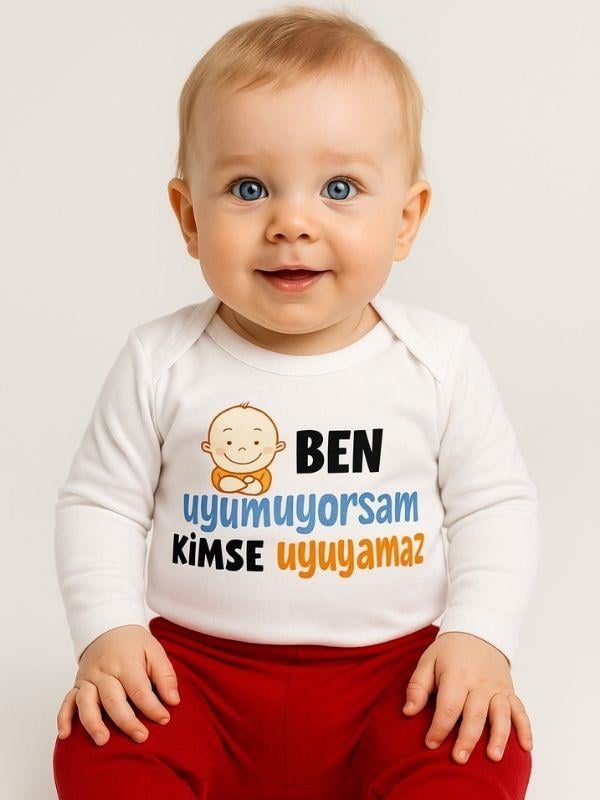Bebek Ben Uyumuyorsam Kimse Uyuyamaz Yazılı Uzun Kol Body