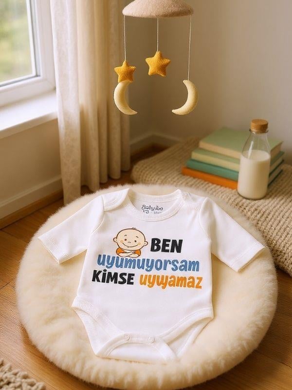 Bebek Ben Uyumuyorsam Kimse Uyuyamaz Yazılı Uzun Kol Body