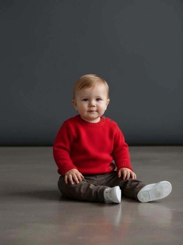 Bebek Bisiklet Yaka Kırmızı Triko Kazak