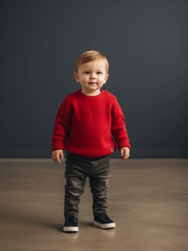 Bebek Bisiklet Yaka Kırmızı Triko Kazak