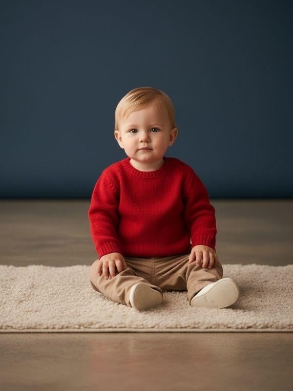 Bebek Bisiklet Yaka Kırmızı Triko Kazak