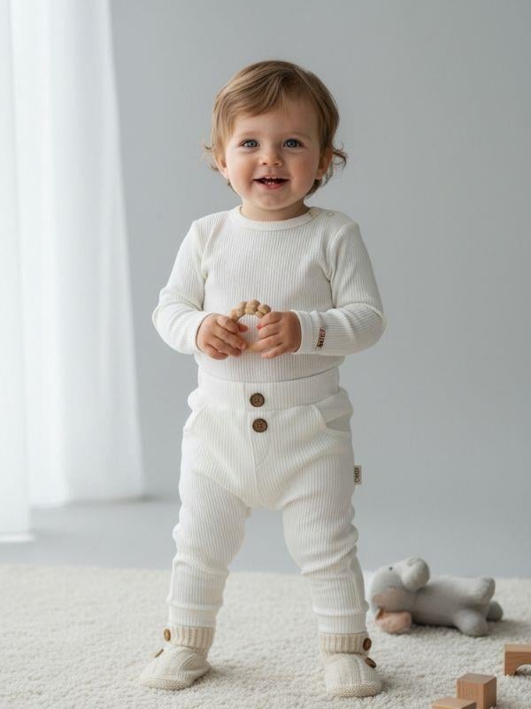 Bebek Düğme Detaylı Cepli Pamuklu Eşofman Altı
