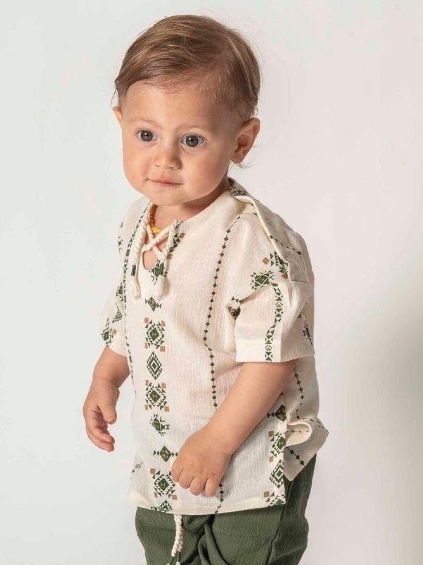 Bebek Etnik Desenli Organik Pamuklu Pantolonlu Takım