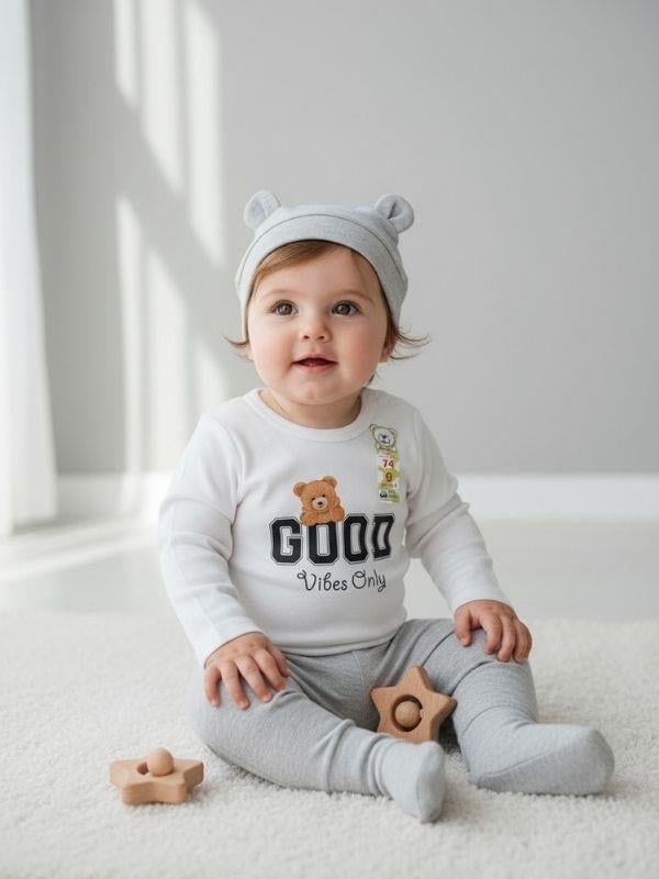 Bebek Good Vibes Only Yazılı Uzun Kollu Çıtçıtlı Body