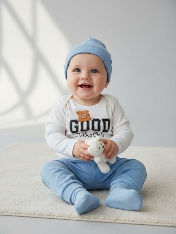 Bebek Good Vibes Only Yazılı Uzun Kollu Çıtçıtlı Body