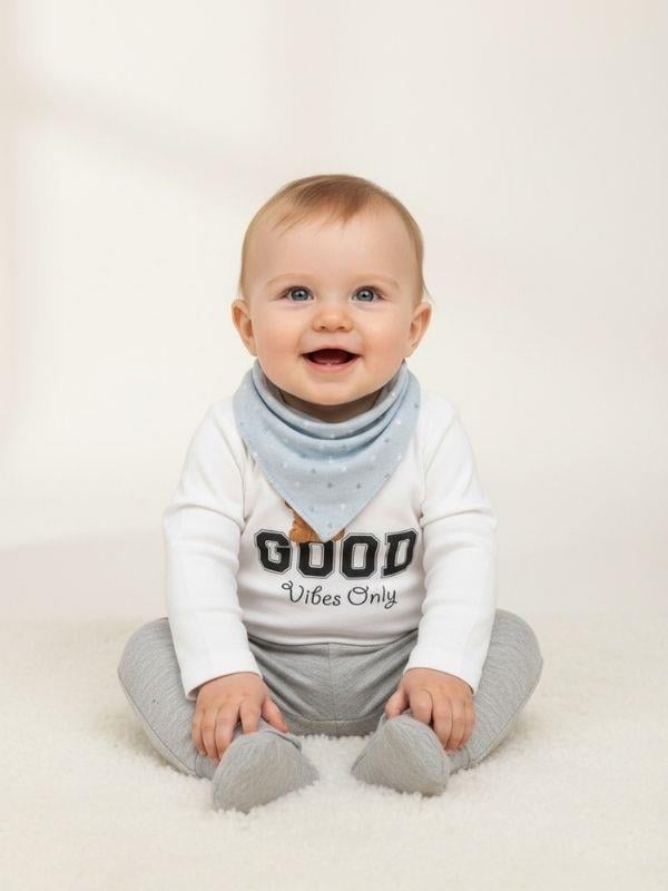 Bebek Good Vibes Only Yazılı Uzun Kollu Çıtçıtlı Body