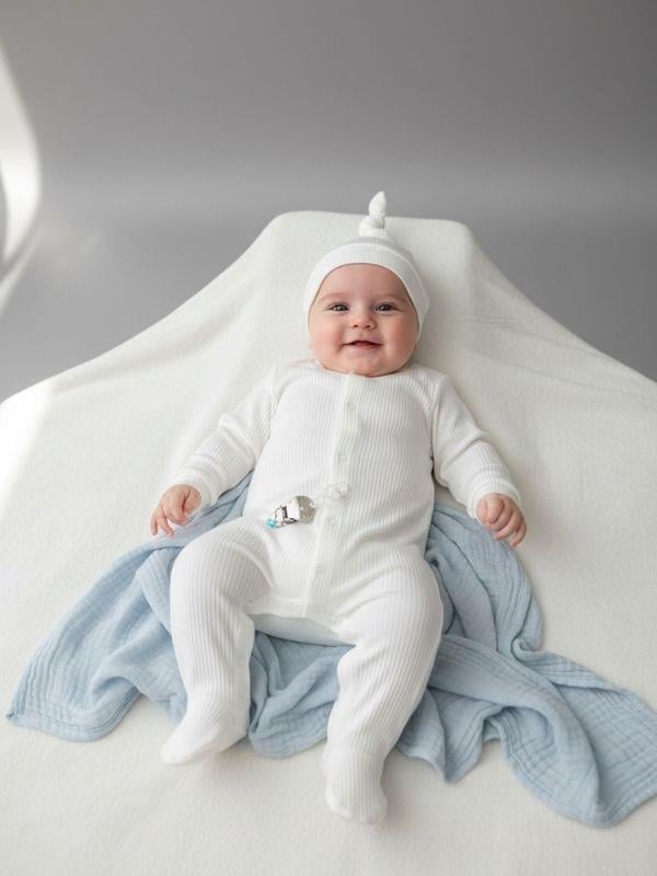 Bebek Modal Kumaş Patikli Şapkalı Tulum