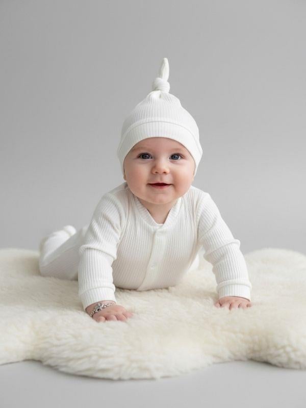 Bebek Modal Kumaş Patikli Şapkalı Tulum