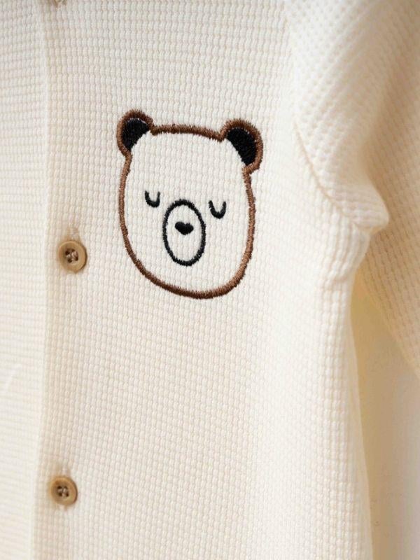 Bebek Organik Pamuklu Ayıcık Nakışlı Şapkalı Tulum