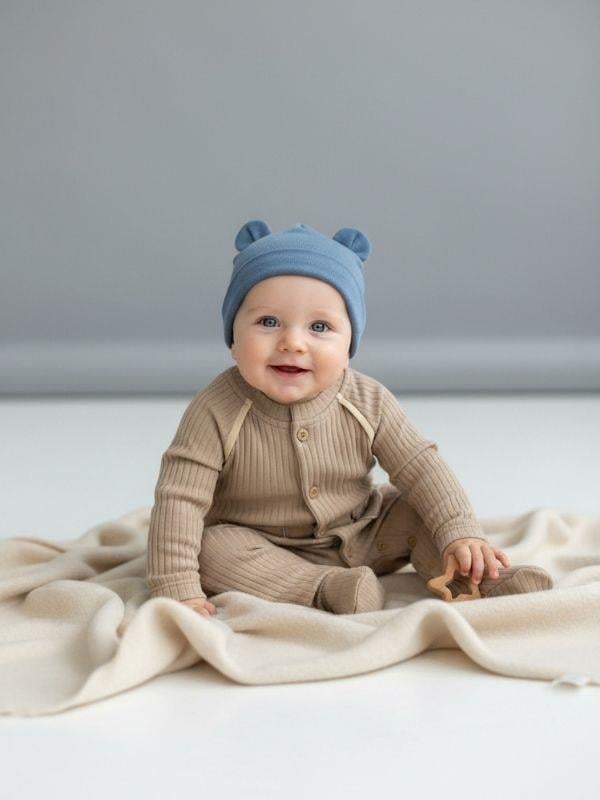 Bebek Organik Pamuklu Ayıcık Nakışlı Tulum