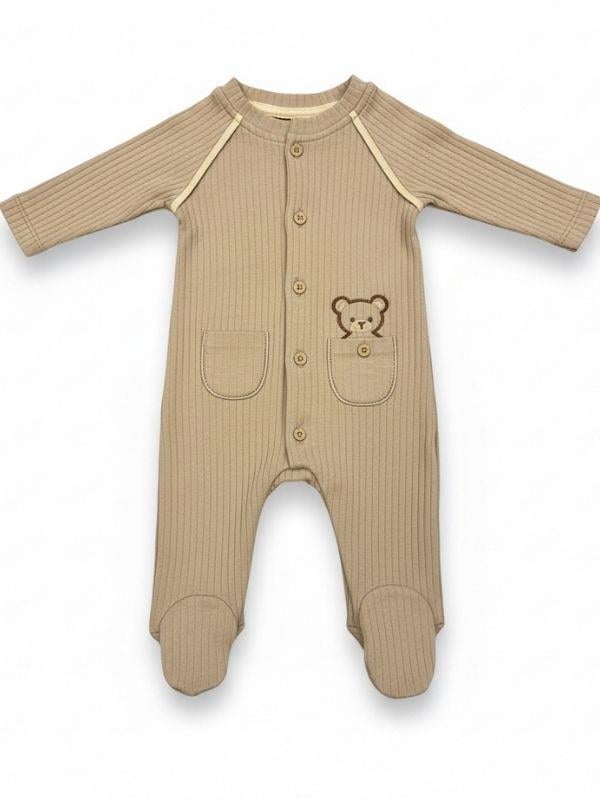 Bebek Organik Pamuklu Ayıcık Nakışlı Tulum