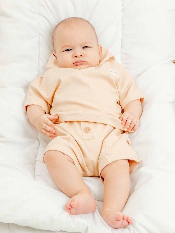 Bebek Organik Pamuklu Basic Kapüşonlu Tshirt Şortlu Takım