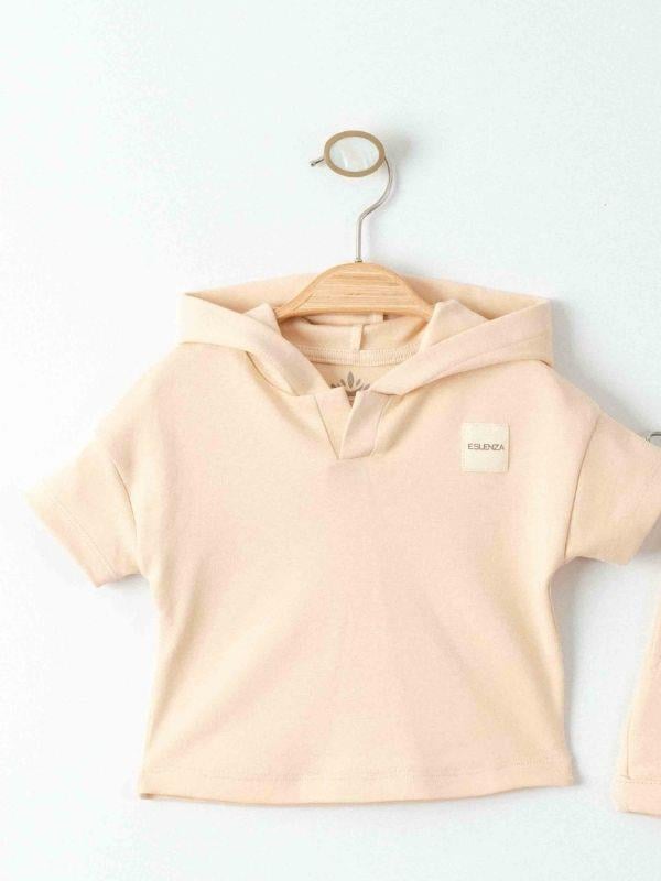 Bebek Organik Pamuklu Basic Kapüşonlu Tshirt Şortlu Takım