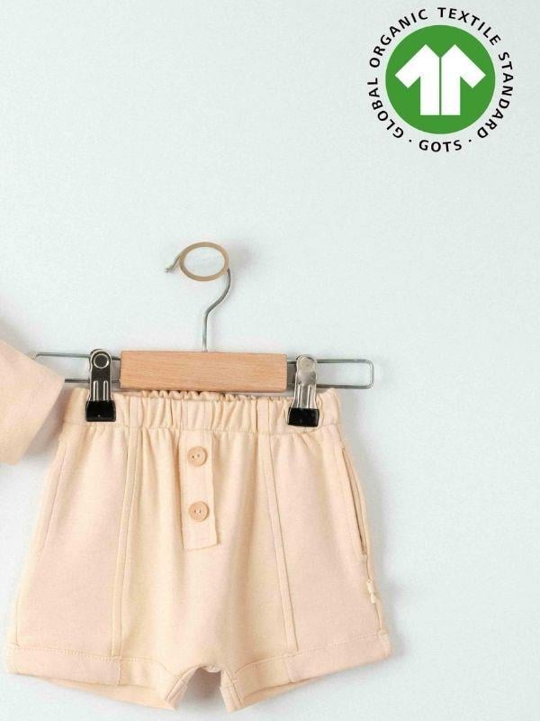 Bebek Organik Pamuklu Basic Kapüşonlu Tshirt Şortlu Takım