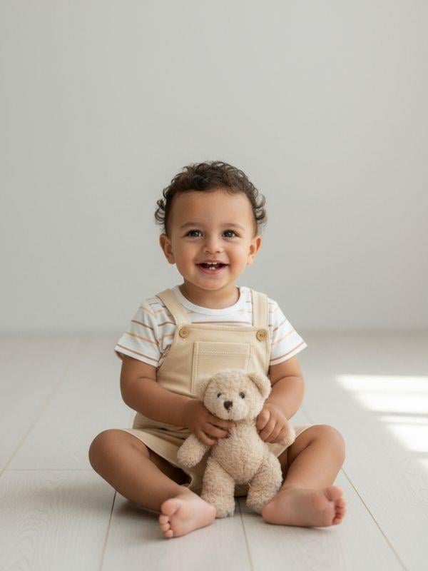 Bebek Organik Pamuklu Çizgili T-shirt ve Şort Tulum Set