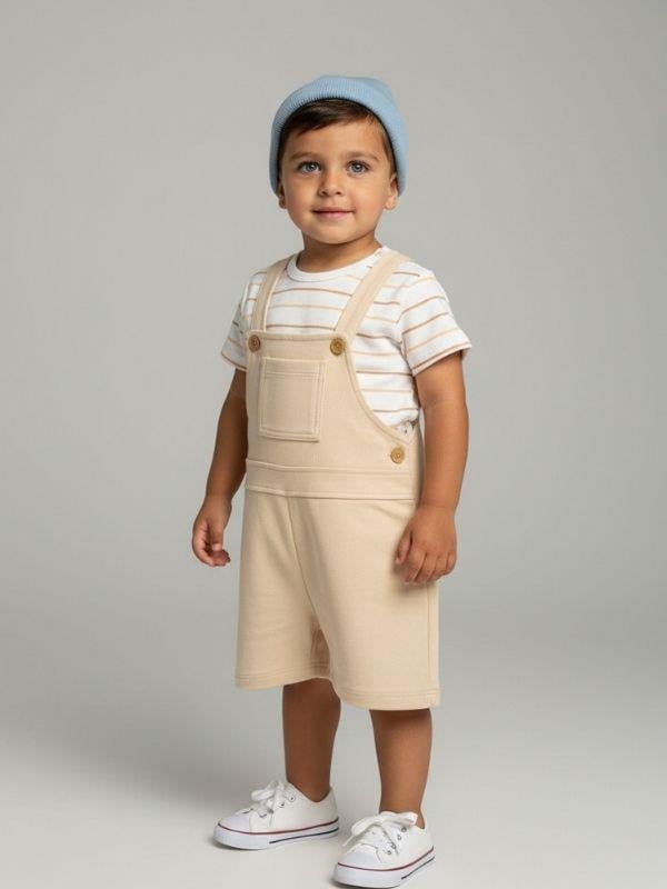 Bebek Organik Pamuklu Çizgili T-shirt ve Şort Tulum Set