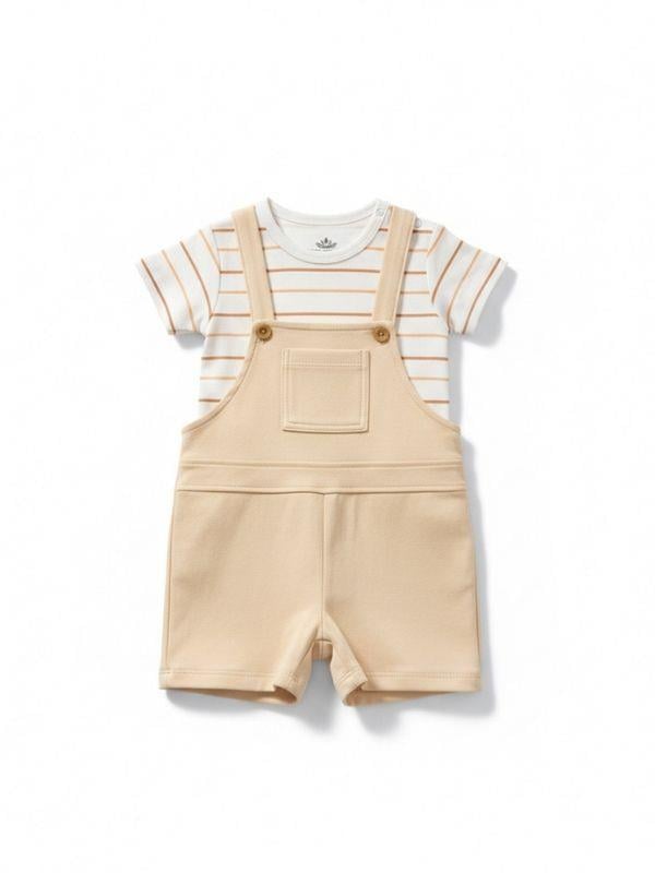 Bebek Organik Pamuklu Çizgili T-shirt ve Şort Tulum Set