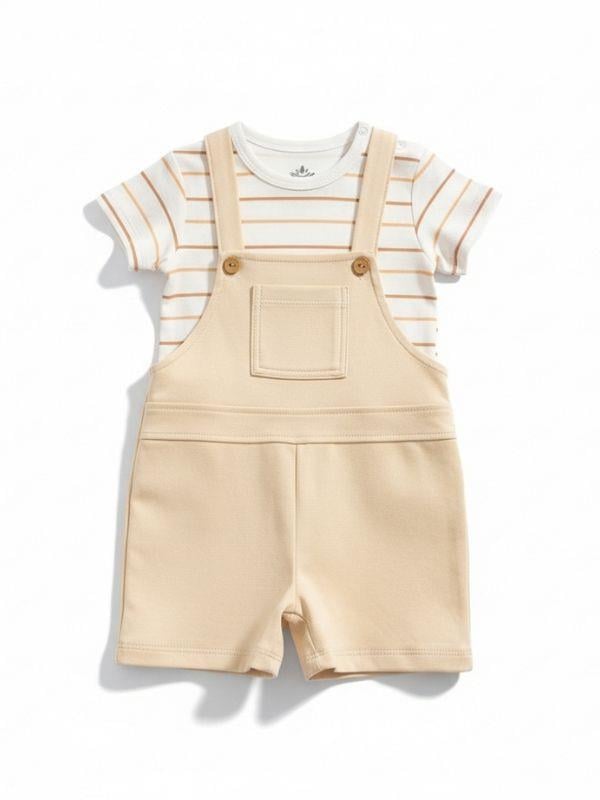 Bebek Organik Pamuklu Çizgili T-shirt ve Şort Tulum Set