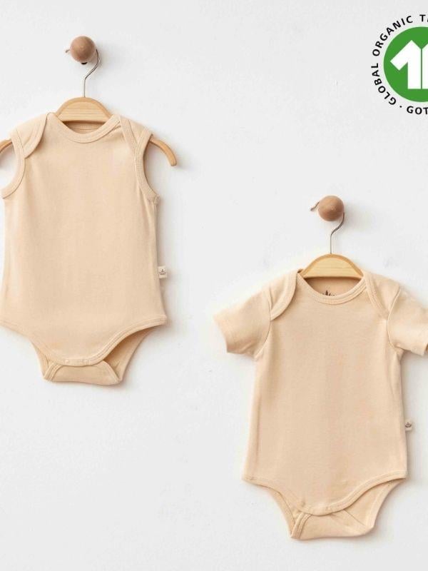 Bebek Organik Pamuklu Kolsuz Çıtçıtlı İkili Body Set