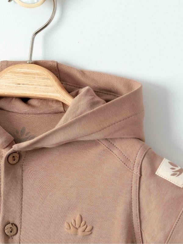 Bebek Organik Pamuklu Önden Düğmeli Kapüşonlu Kısa Kollu Şort Tulum