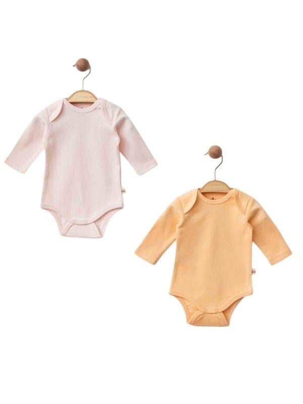 Bebek Organik Pamuklu Uzun Kollu Pembe Somon Body 2’li Set