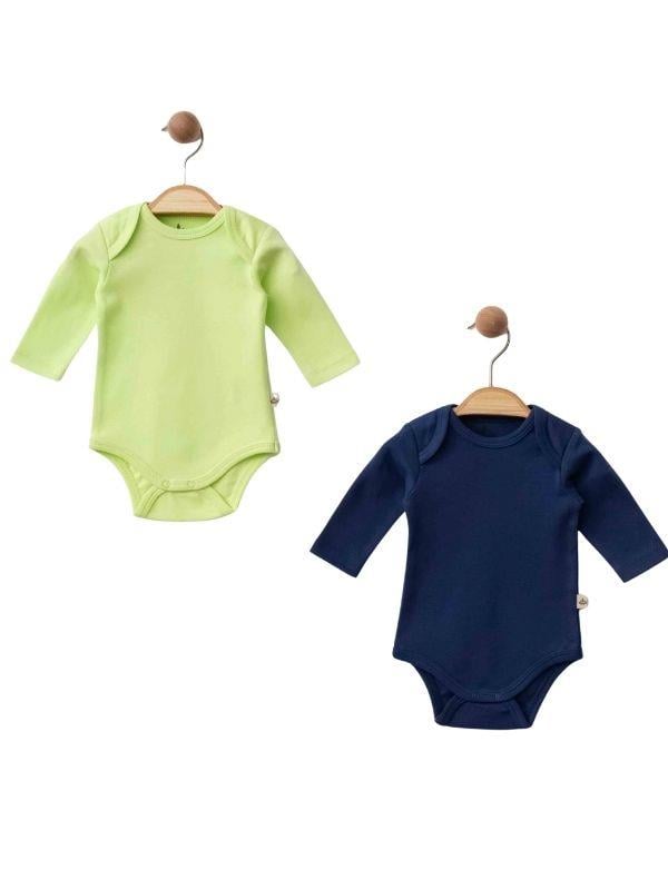 Bebek Organik Pamuklu Uzun Kollu Yeşil Lacivert Body 2’li Set