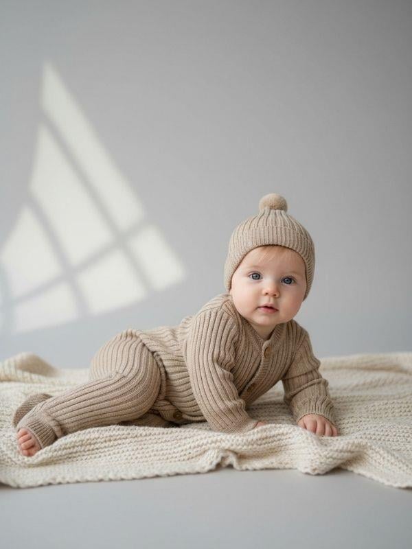 Bebek Örgü Fitilli Bereli Kışlık Tulum