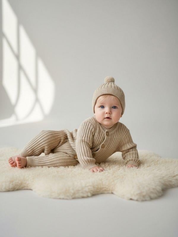 Bebek Örgü Fitilli Bereli Kışlık Tulum