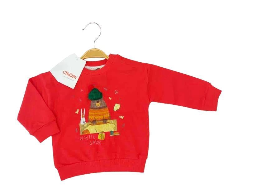 Bebek Örgü Şapkalı Ayı Baskılı Sweatshirt