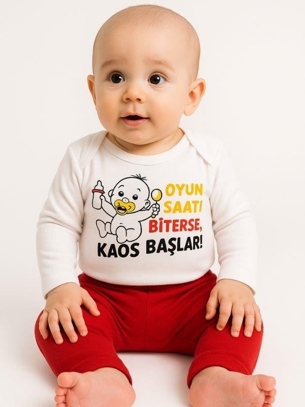 Bebek Oyun Saati Biterse Kaos Başlar Yazılı Uzun Kol Body