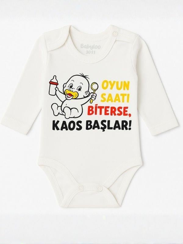 Bebek Oyun Saati Biterse Kaos Başlar Yazılı Uzun Kol Body