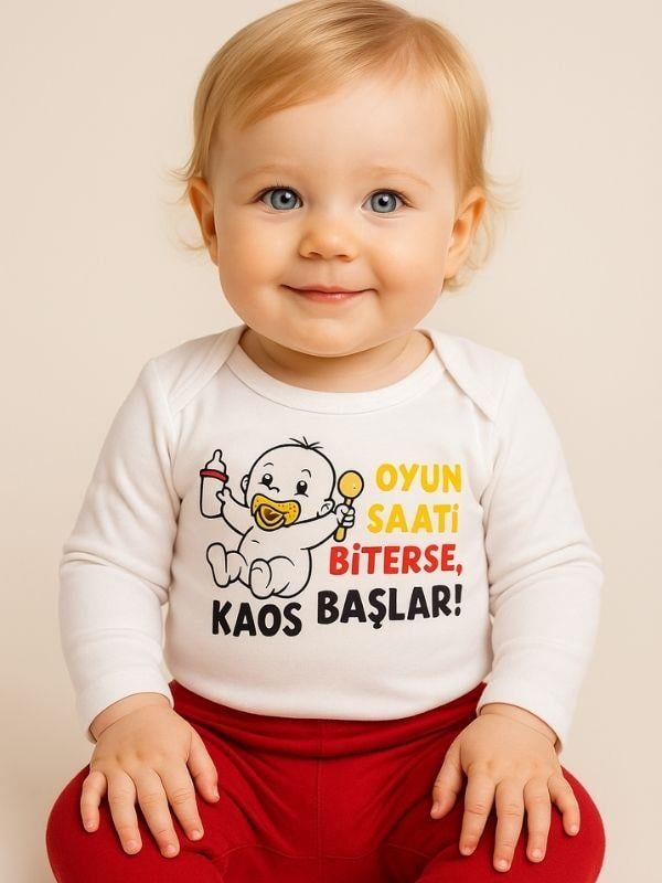 Bebek Oyun Saati Biterse Kaos Başlar Yazılı Uzun Kol Body