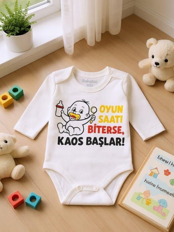Bebek Oyun Saati Biterse Kaos Başlar Yazılı Uzun Kol Body
