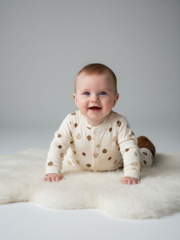 Bebek Pamuklu Balon Desenli Patiksiz Şapkalı Tulum