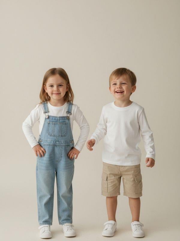 Bebek Pamuklu Bisiklet Yaka Basic İnce Uzun Kollu T-shirt