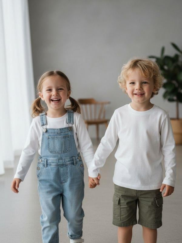 Bebek Pamuklu Bisiklet Yaka Basic İnce Uzun Kollu T-shirt